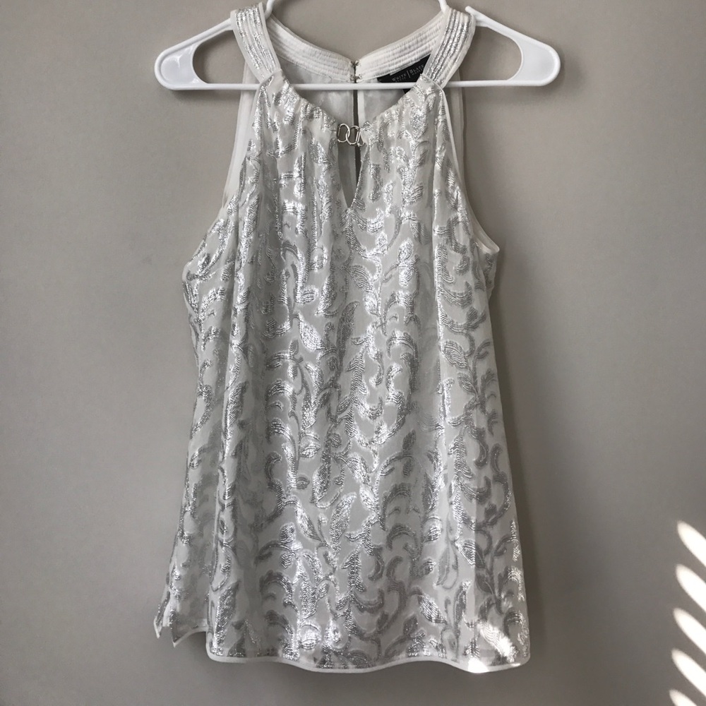 White House Black Market Silver White Silk Top - S
